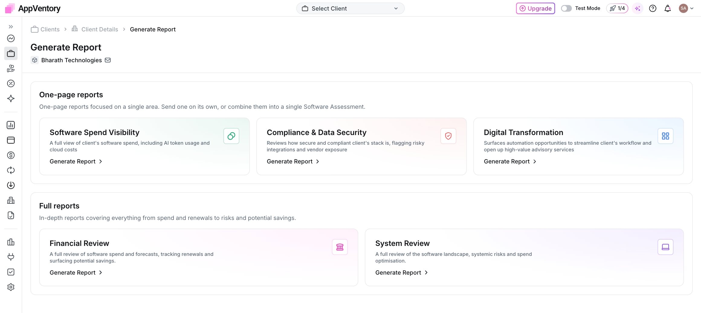 Report dialog with the readiness list
