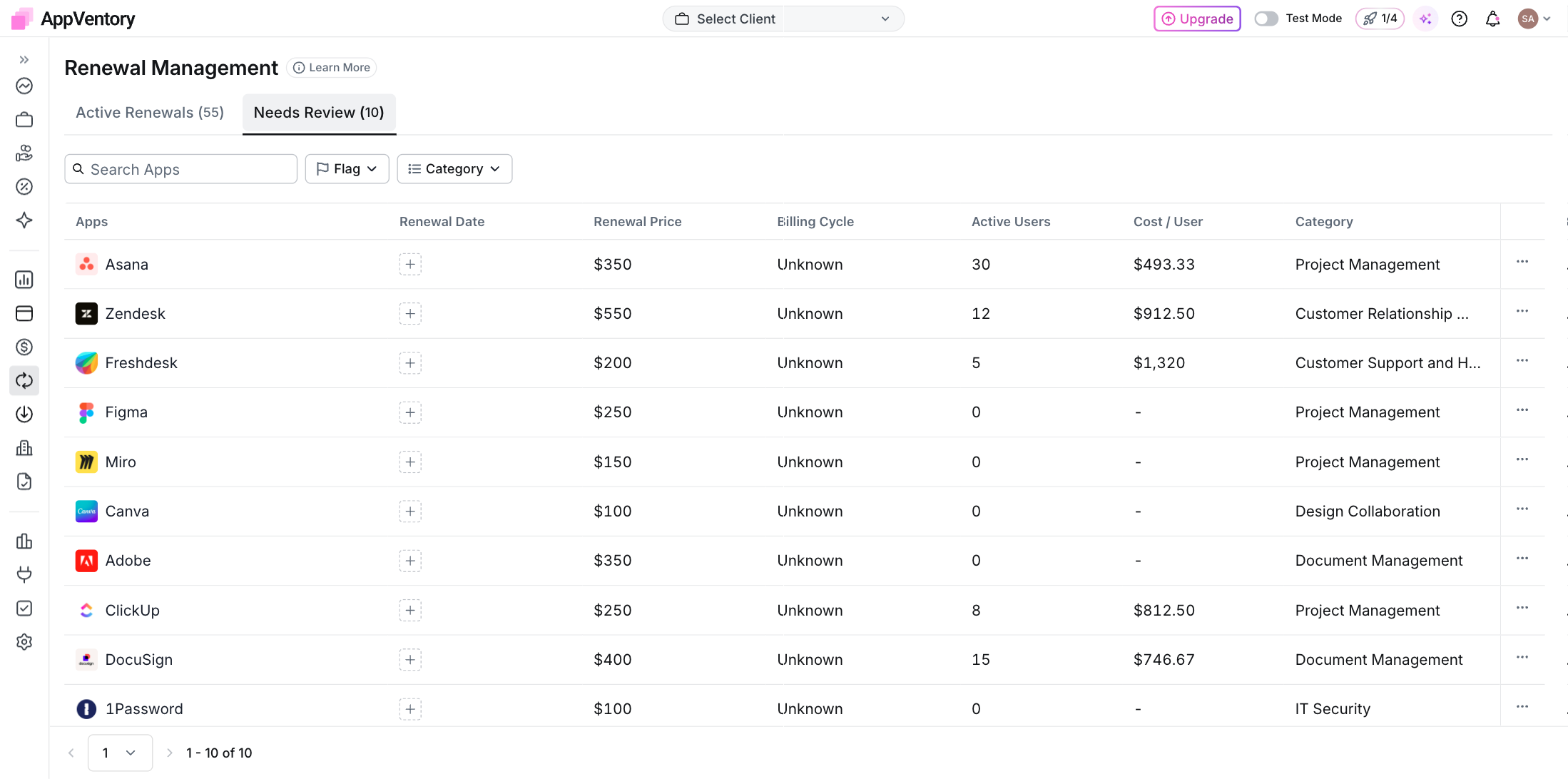 Renewals Needs Review with the inline add-date control