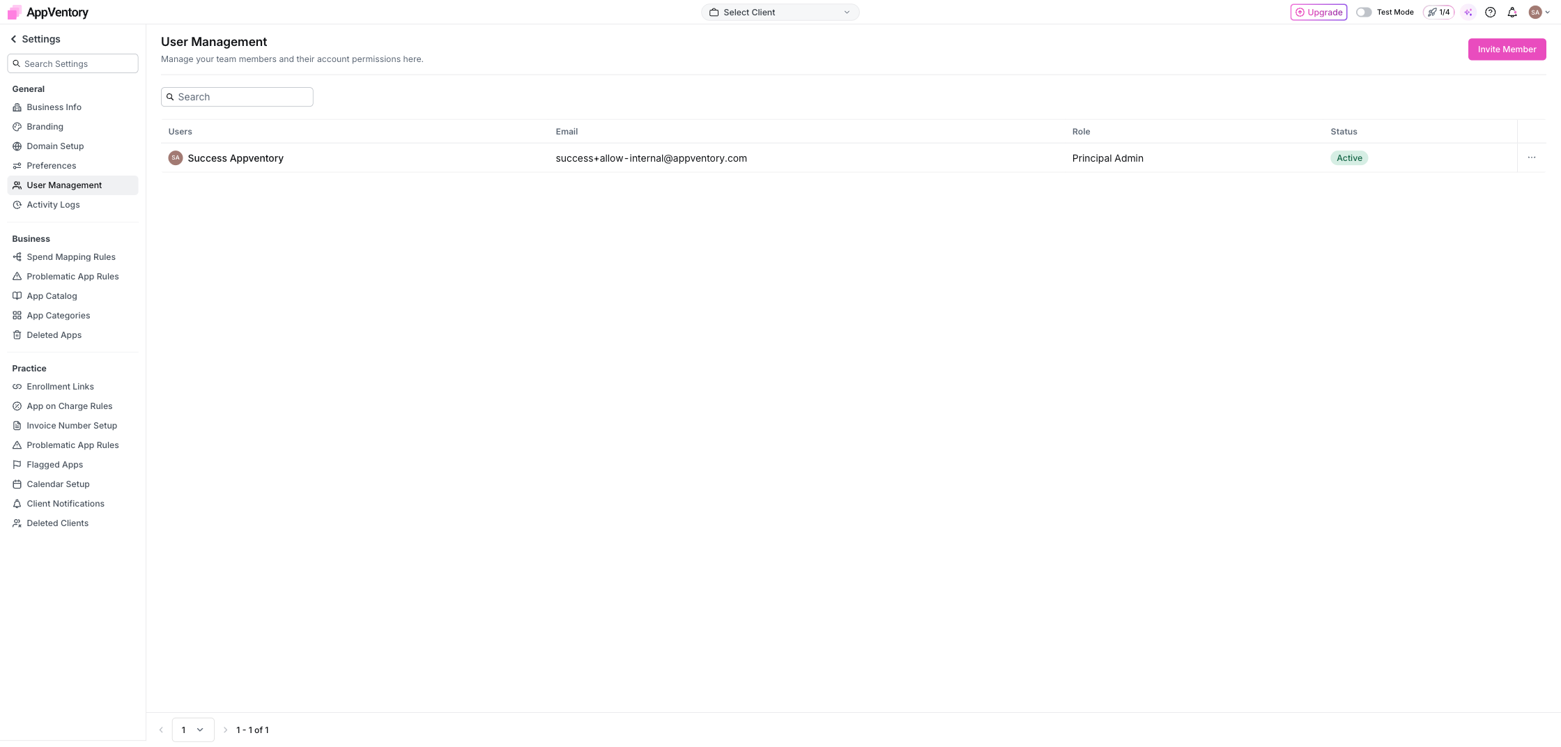 User Management showing members and roles